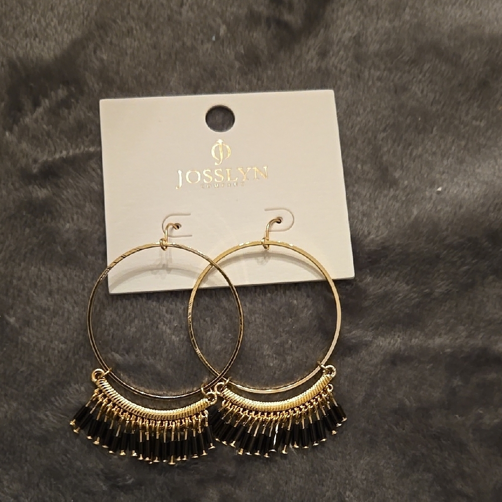 Josslyn Gold and Black Hoop Earrings
